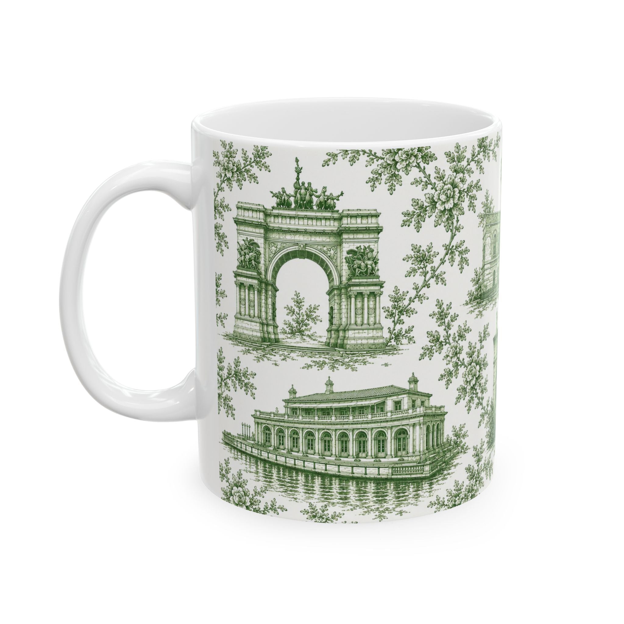 Park Slope Green Toile de Jouy Mug | NYC Chinoiserie Ceramic Coffee Cup
