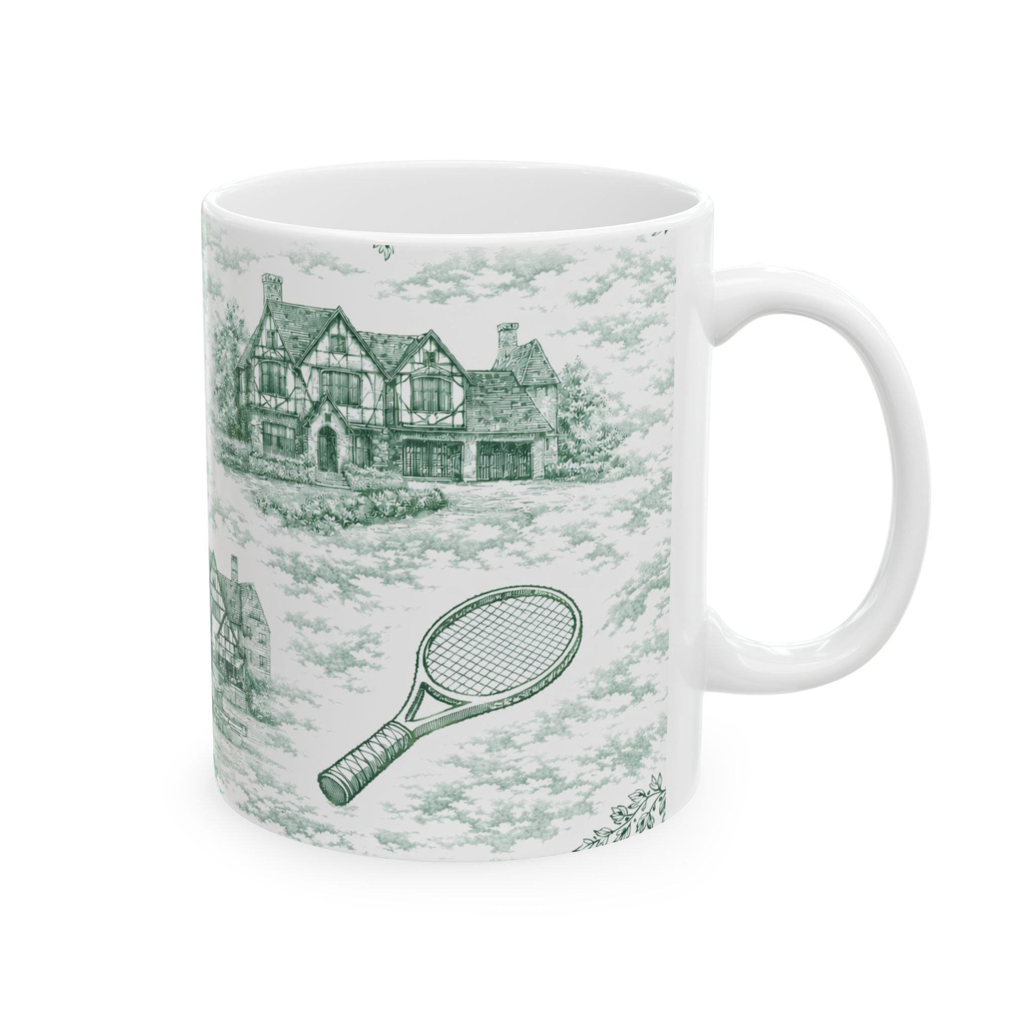 Forest Hills Green Toile de Jouy Mug | Queens Chinoiserie Ceramic Coffee Cup