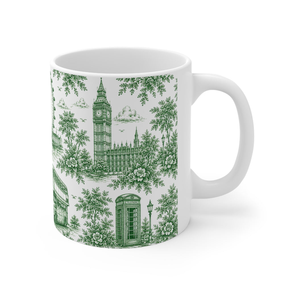 London Green Toile de Jouy Ceramic Coffee Mug - (11oz; Ships from Europe)