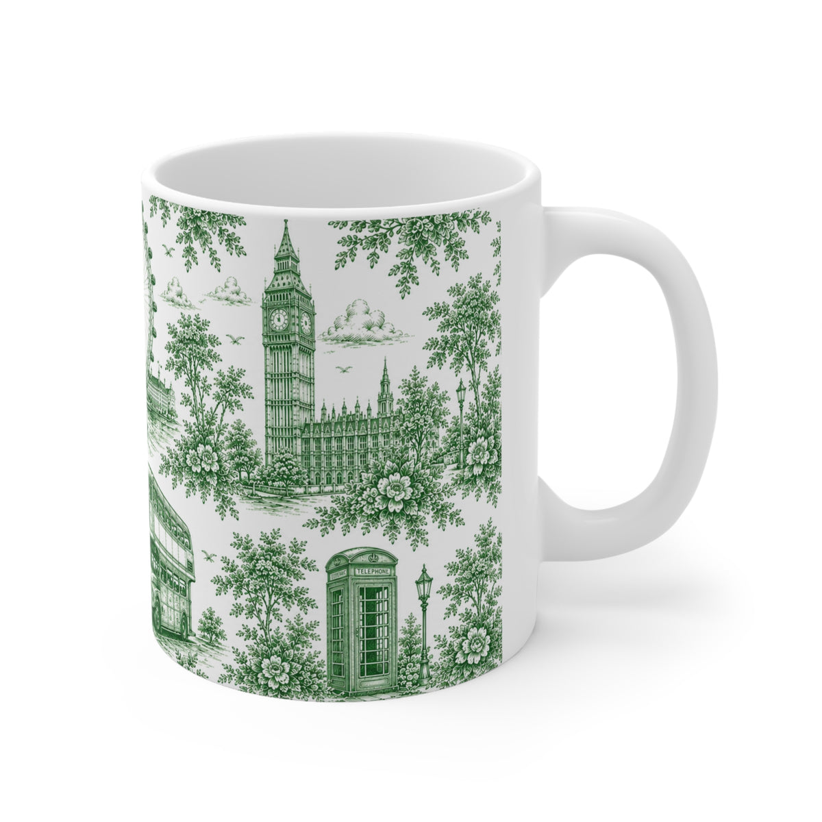 London Green Toile de Jouy Ceramic Coffee Mug - (11oz; Ships from Europe)