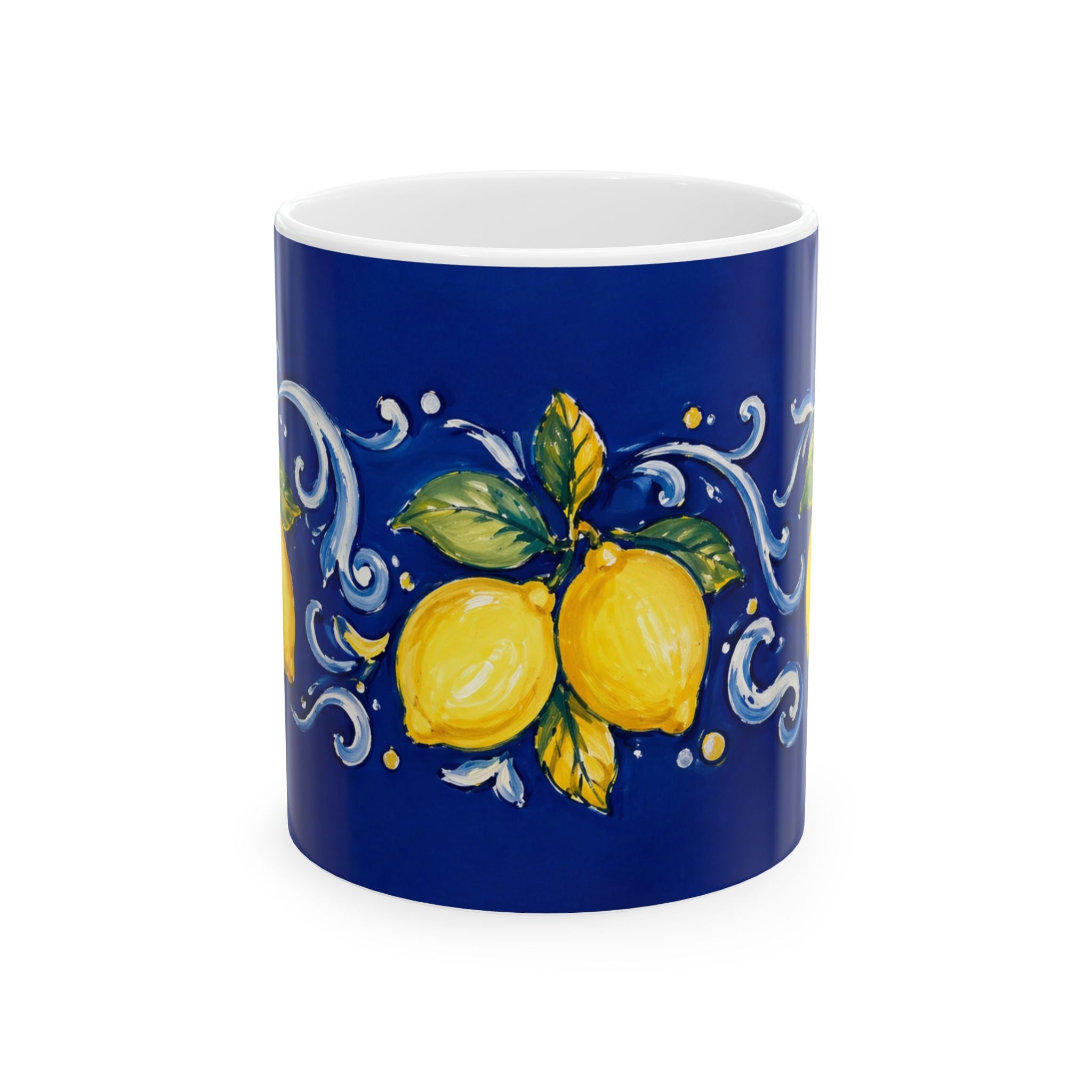 Little Italy Amalfi Blue with Lemon Mug — Italian Mediterranean Pattern Coffee Cup (11oz)