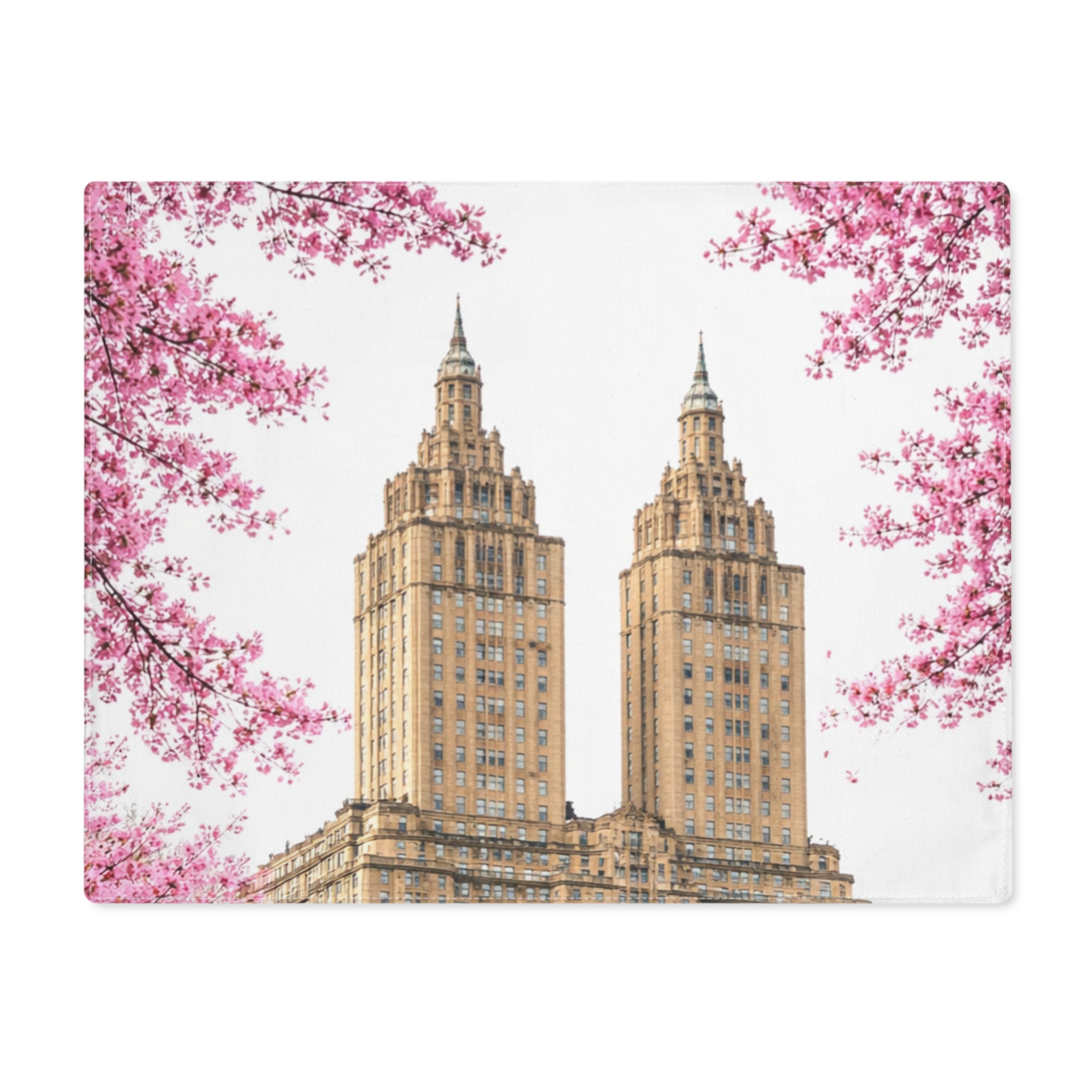 Cherry Blossoms Framing The San Remo Tabletop Placemat — NYC Central Park Floral Sakura Table Mat