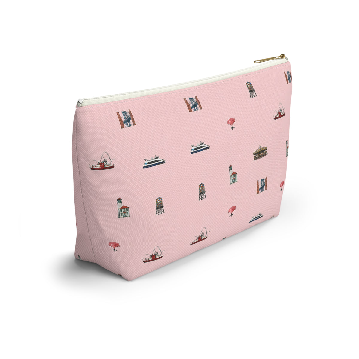 Icons of DUMBO Large Pink Accessory Pouch — T-Bottom Makeup Bag