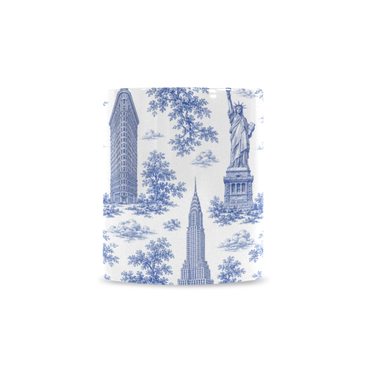 Manhattan Blue Toile de Jouy Mug with Twin Towers | New York City Chinoiserie Ceramic Mug Custom White Mug (11oz)