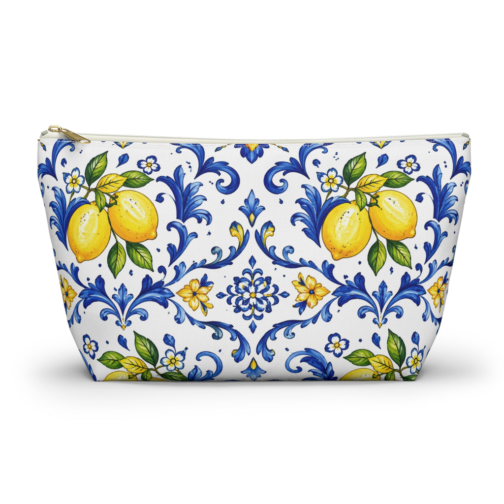 Little Italy Amalfi Blue and White with Lemon 2 Makeup Pouch —  T-Bottom Travel Bag