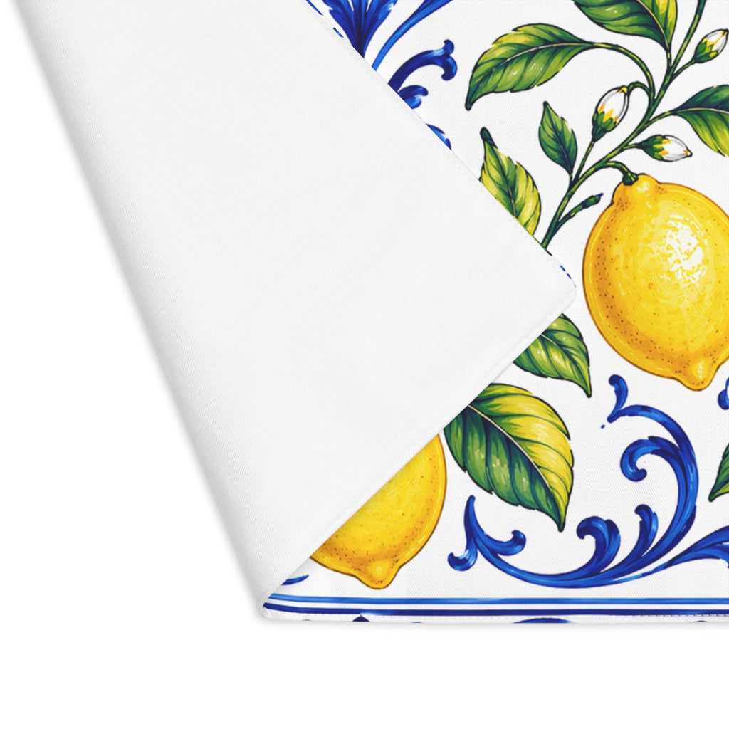 Little Italy Amalfi Blue and White with Lemon Decorative Placemat — Mediterranean Citrus Table Mat