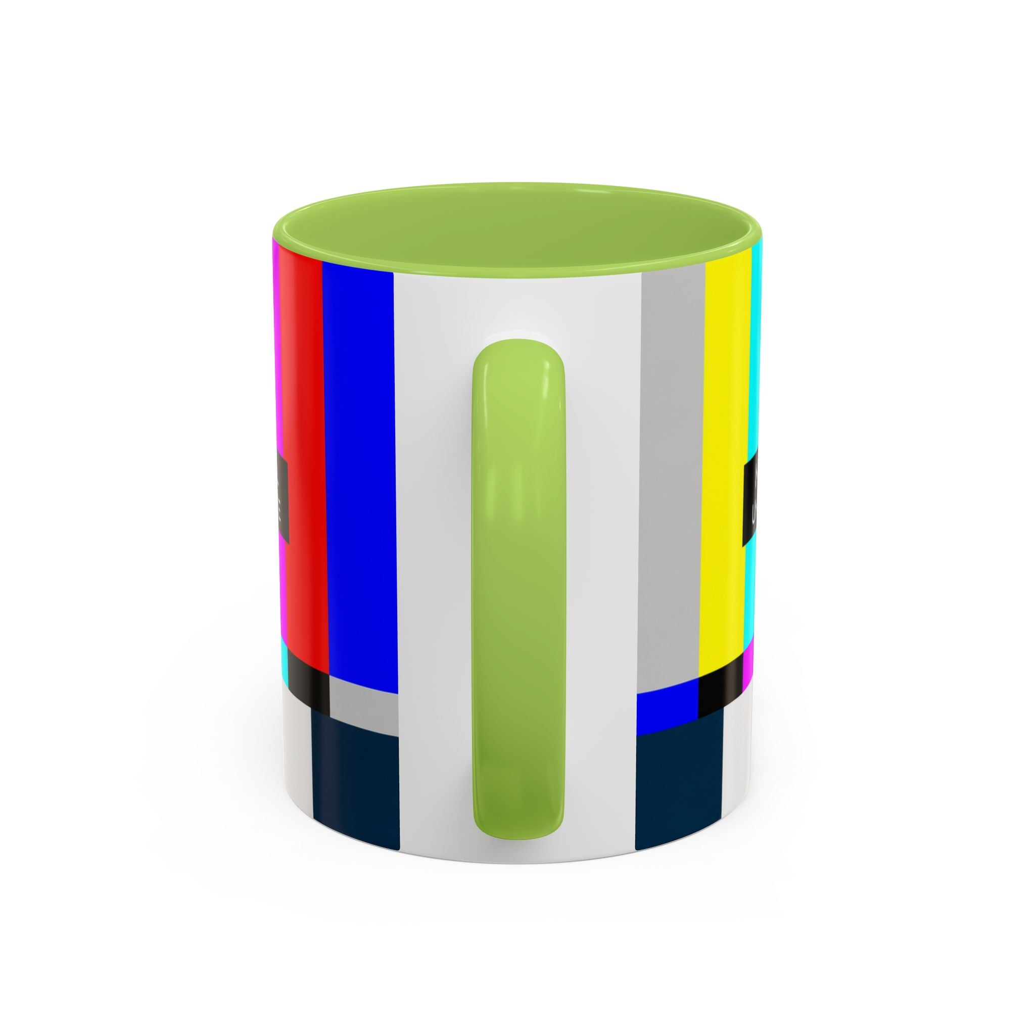 "No Signal Until Coffee" Accent Mug —  TV Rainbow Test Pattern Coffee Mug