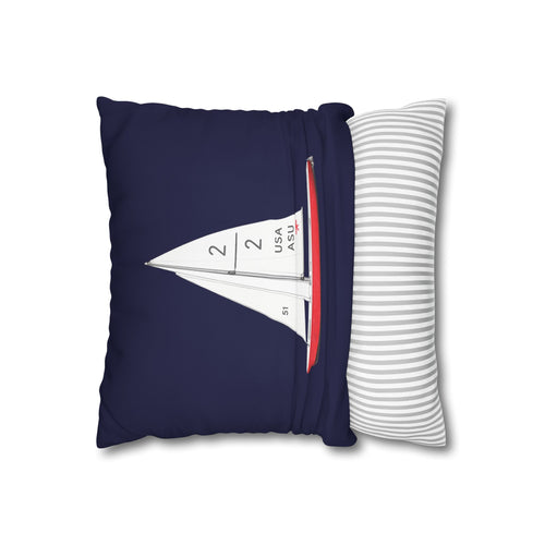 Housse de coussin décorative 40 x 40 cm en toile de coton motif voilier de Central Park – Bleu marine (coussin non inclus)