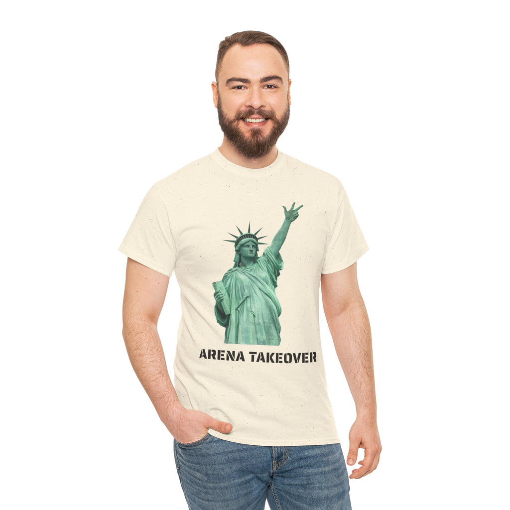 Arena Takeover Statue of Liberty Three Points T-Shirt | NYC Jalen Brunson Basketball 3 Point Shot Tee