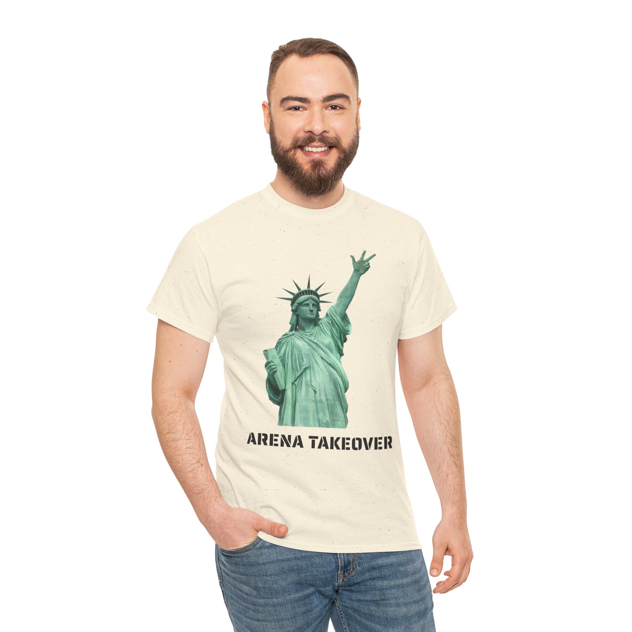 Arena Takeover Statue of Liberty Three Points T-Shirt | NYC Jalen Brunson Basketball 3 Point Shot Tee