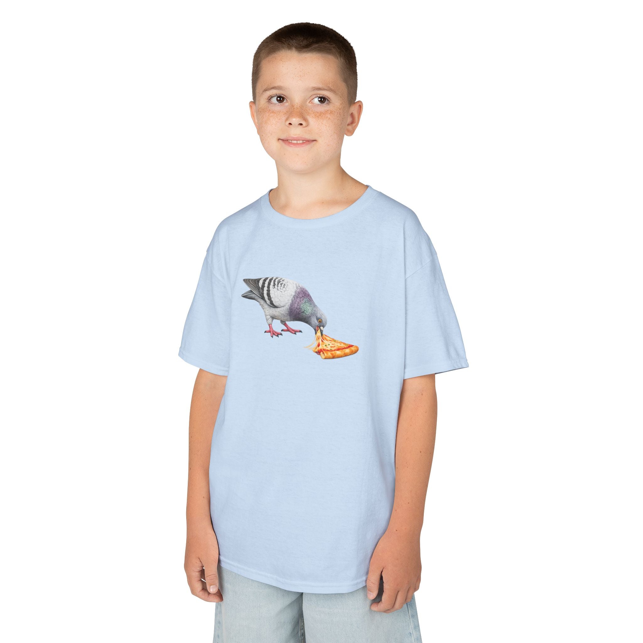 Customizable Little Italy NYC Pigeon Kid Pizza Tee —  Cute Bird Pizza Lover T-Shirt for Children