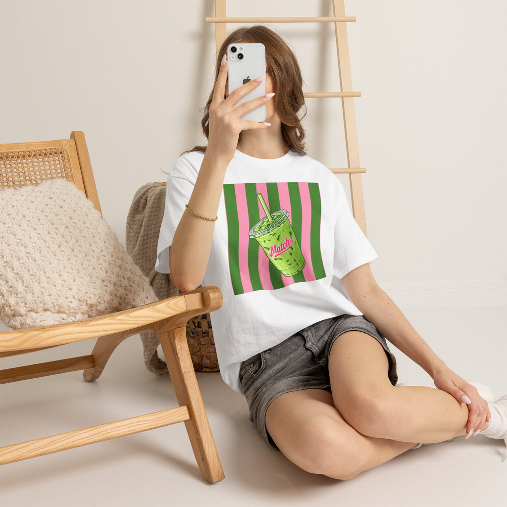 Iced Matcha Tea T-Shirt — Pink and Green Tea Graphic Tee
