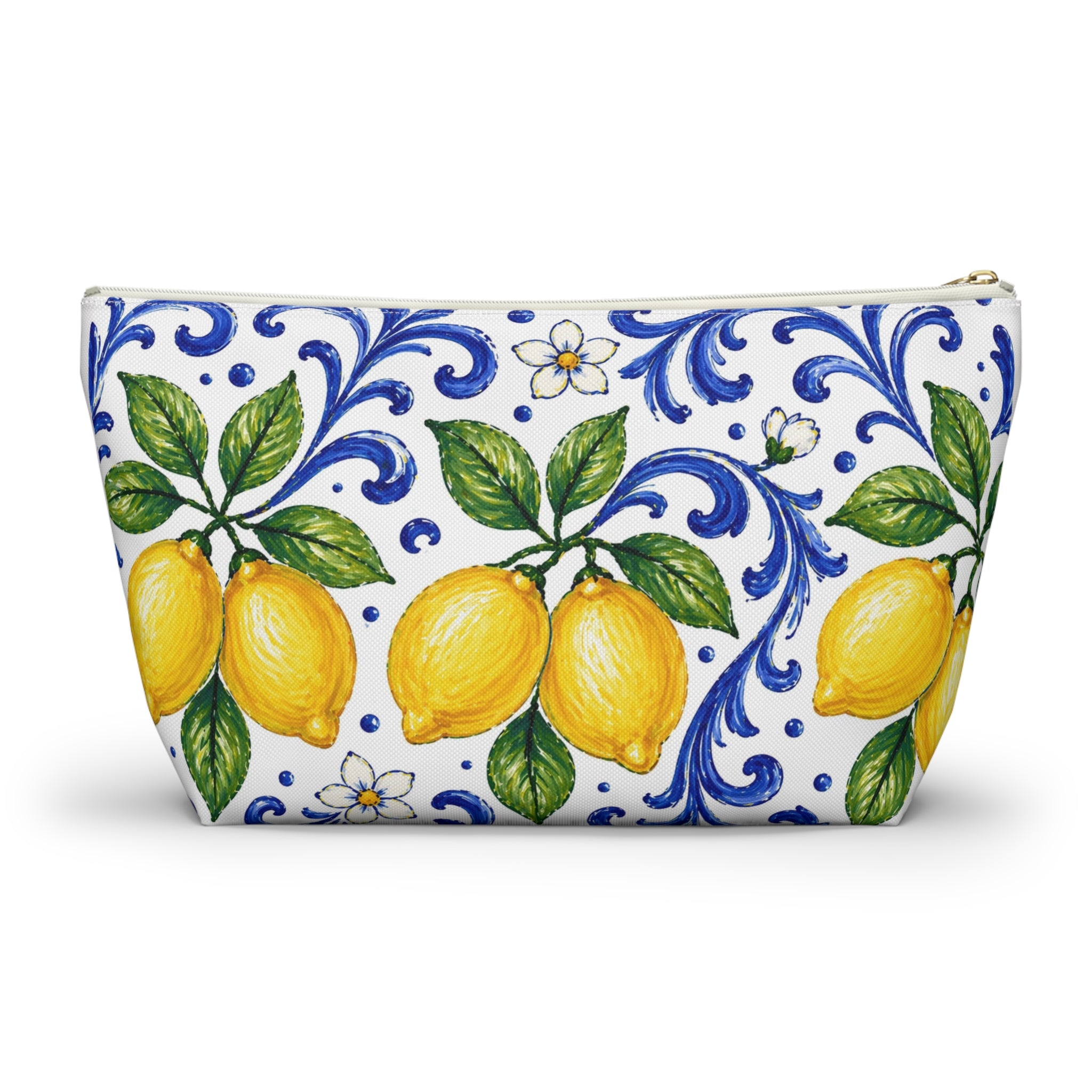 Little Italy Amalfi Blue and White with Lemon Makeup Pouch —  T-Bottom Travel Bag