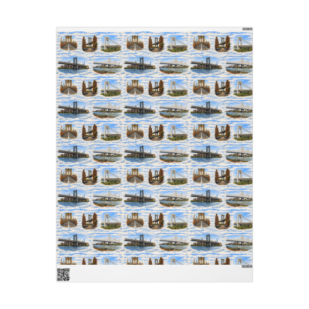 The Bridges of New York County Sky Toile NYC Gift Wrapping Paper | New York City Brooklyn Bridge DUMBO Manhattan Toile Pattern Roll