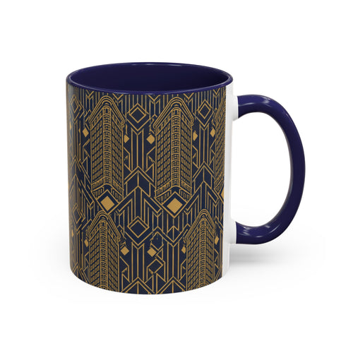 Art Deco Flatiron Building Navy & Gold Accent Coffee Mug — Manhattan Art Deco Pattern 11 oz
