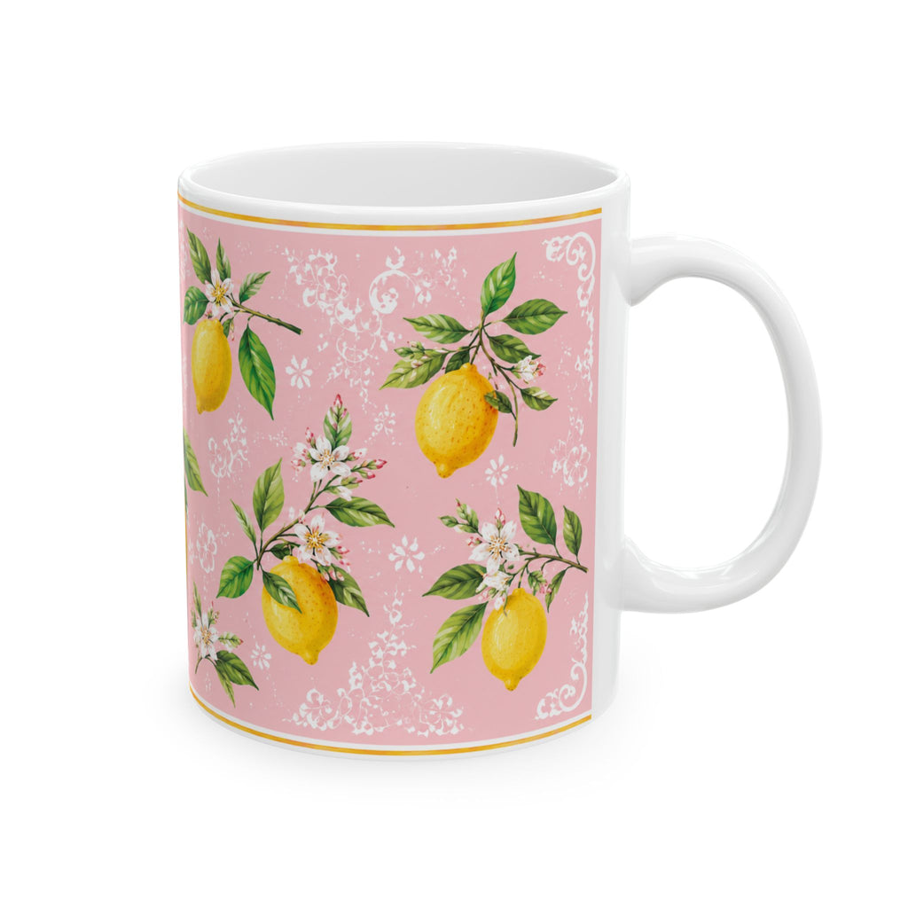 Little Italy Amalfi Pink with Lemon Mug 2 — Italian Mediterranean Pattern Coffee Cup (11oz)