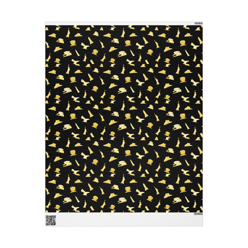 Gold NYC Landmarks on Black Gift Wrap Paper | New York Statue of Liberty Oculus Vessel Brooklyn Bridge Guggenheim Wrapping Paper Roll