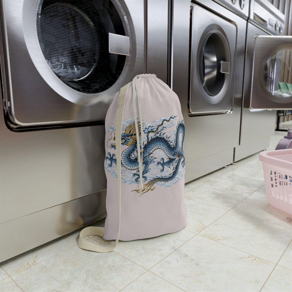 Chinatown Dragon Laundry Bag —  Blue Dragon Drawstring Hampers for Dorms & Travel