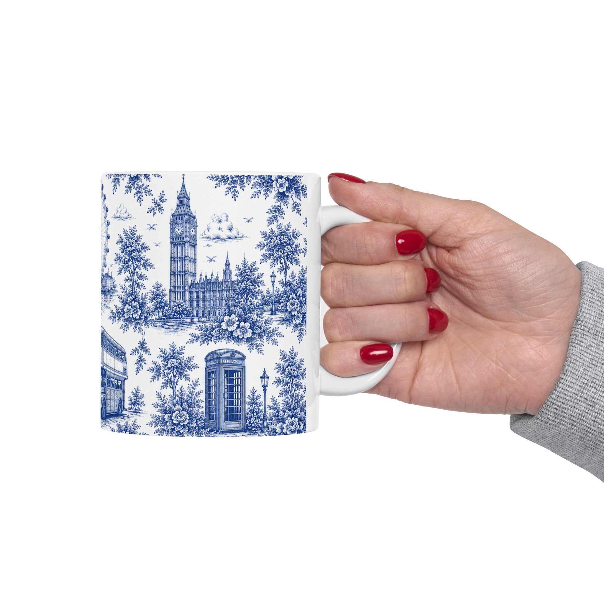 London Blue Toile du Jouy Ceramic Mug – Vintage London Icons (11oz)