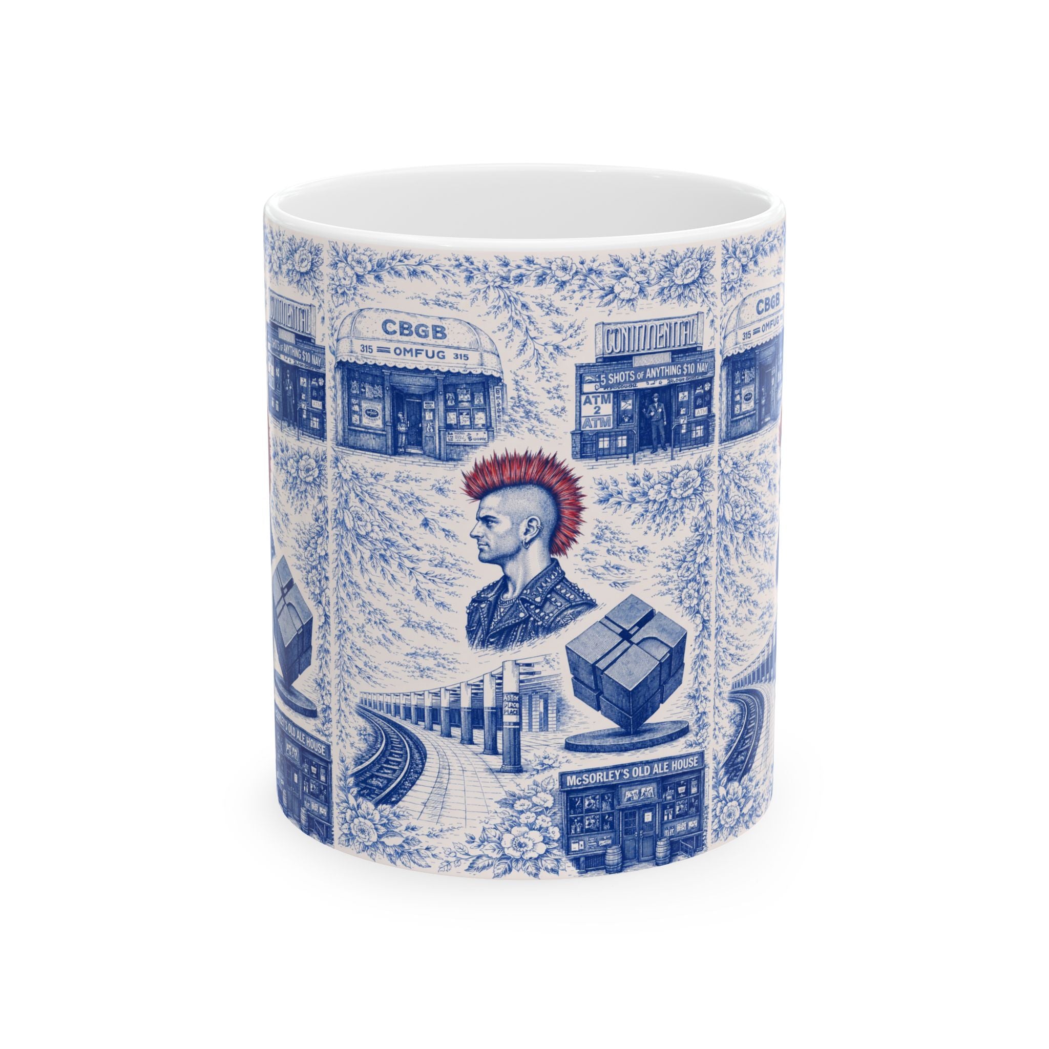 Historic East Village Blue and White Toile de Jouy Mug | NYC Chinoiserie Ceramic Mug