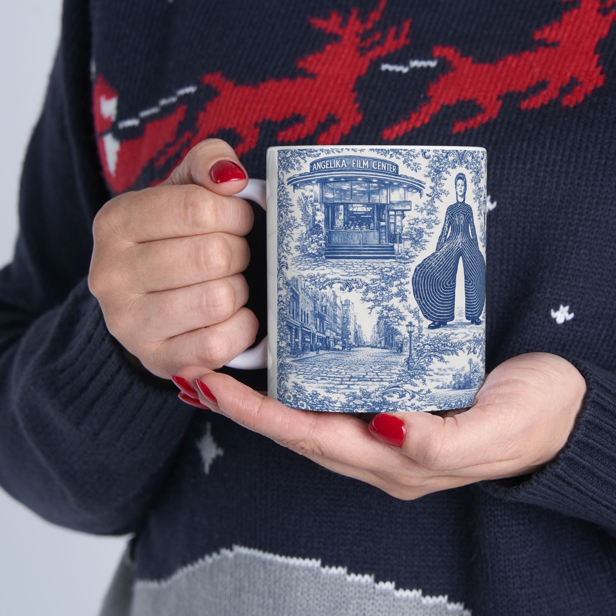SoHo Blue and White Toile de Jouy Mug | NYC Chinoiserie Ceramic Coffee Cup