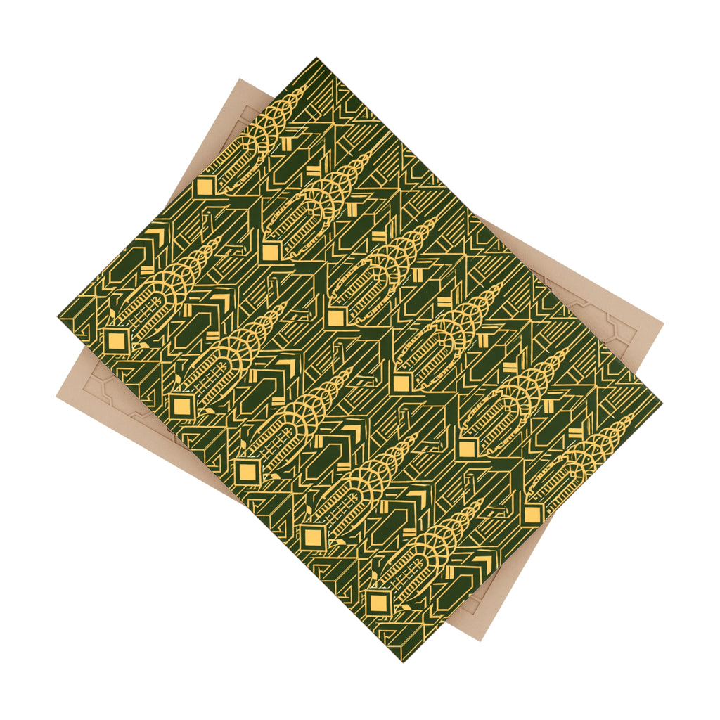 Chrysler Building Art Deco Ceramic Kitchen Backsplash Tile  – NYC Green & Gold Geometric 6" x 8" Shower Tile