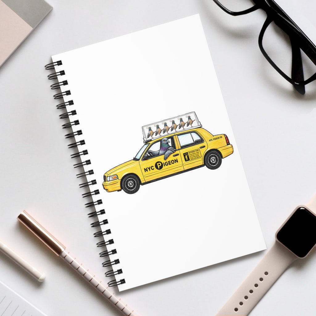 Customizable Jackson Heights NYC Pigeon Spiral Journal | Taxi Cab Bird Lovers Notebook