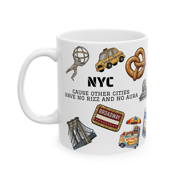 NYC Icons Rizz and Aura Mug | New York City Landmark Collage Ceramic Coffee Tea Mug