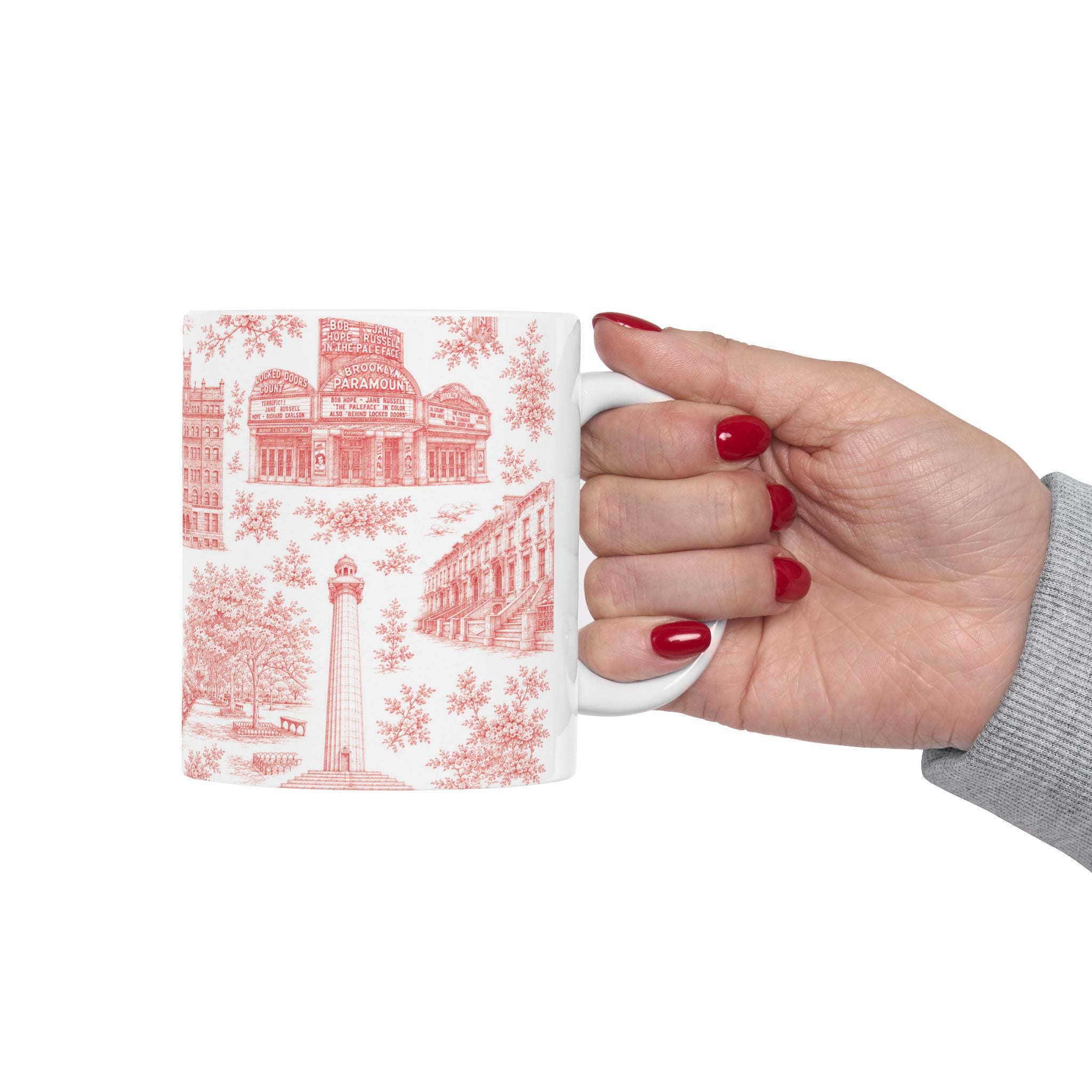 Fort Greene Red Toile de Jouy Mug | NYC Chinoiserie Ceramic Coffee Cup