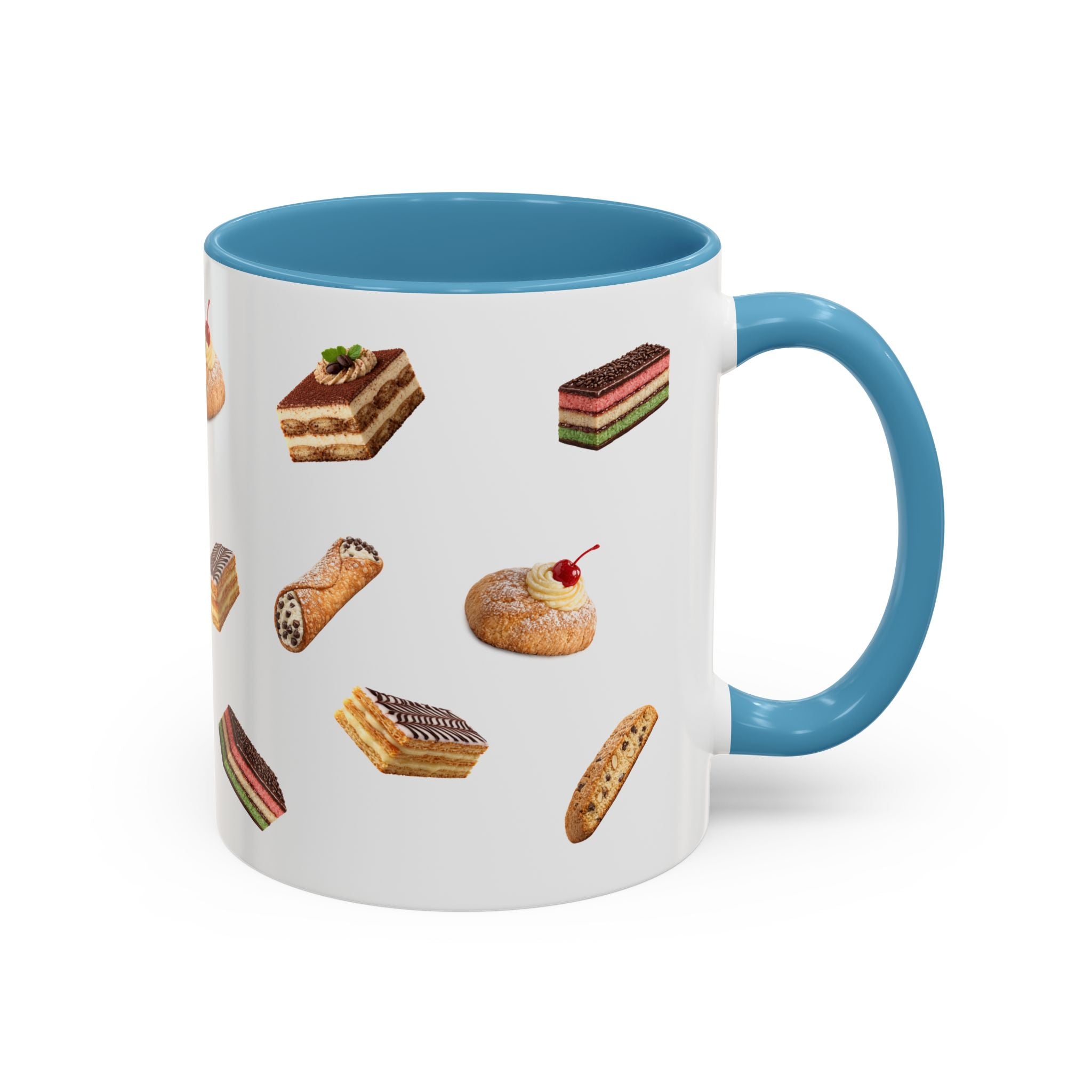 NYC Italian Bakery Pattern Accent Mug | Cannoli Rainbow Cookie Zeppoli Tiramisu Biscotti Napoleon 11oz Ceramic Coffee Cup