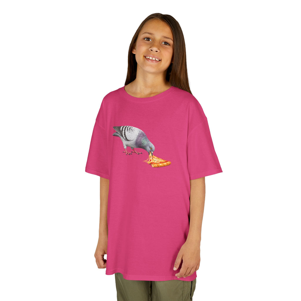 Customizable Little Italy NYC Pigeon Kid Pizza Tee —  Cute Bird Pizza Lover T-Shirt for Children