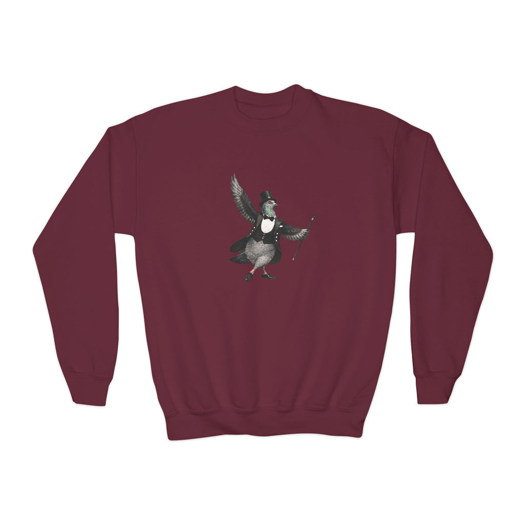 Sudadera de cuello redondo Broadway NYC Pigeon NYC Kids para niños. Suéter para niños amantes de las aves y el teatro de Nueva York.