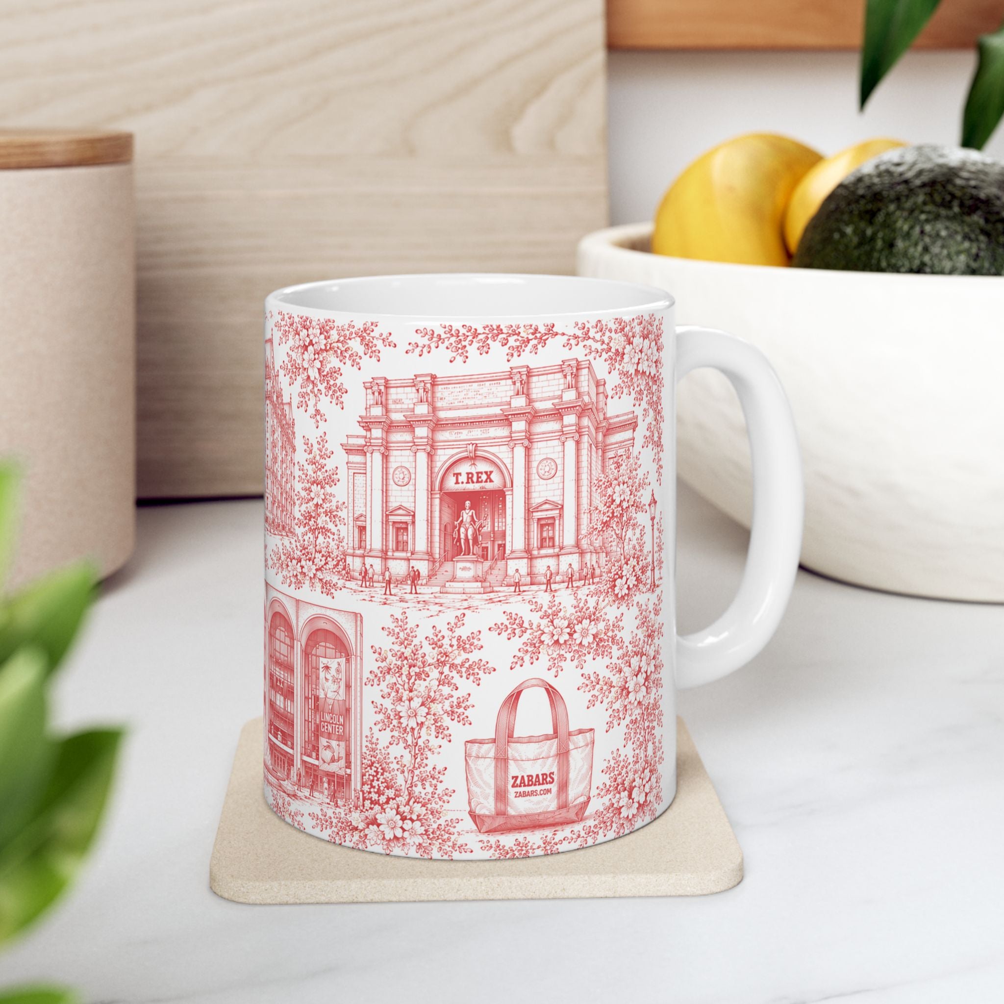 Upper West Side Red Toile de Jouy Mug | New York Chinoiserie Ceramic Coffee Cup