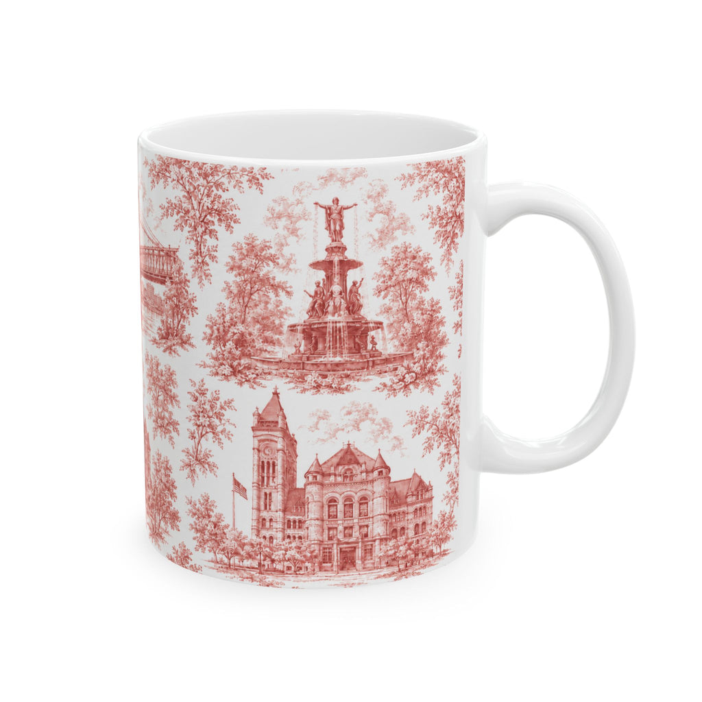 Cincinnati Red Toile de Jouy Ceramic Mug — Coffee Mug 11oz
