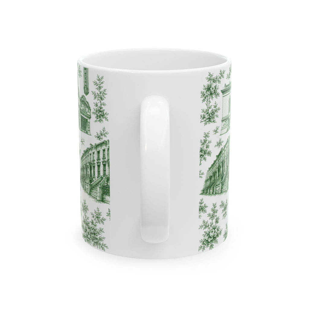 Fort Greene Green Toile de Jouy Mug | NYC Chinoiserie Ceramic Coffee Cup