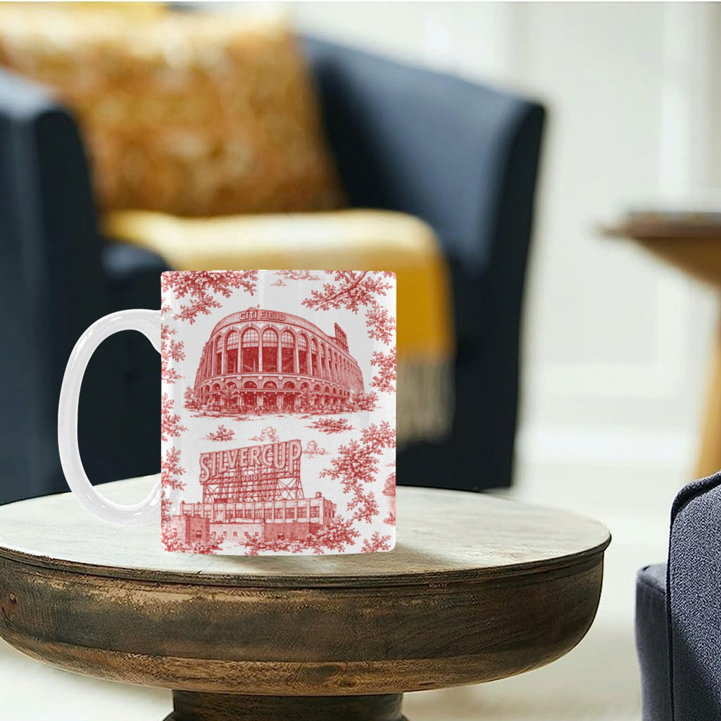 Queens Red Toile de Jouy Mug | New York City Chinoiserie Ceramic Coffee Cup Custom White Mug (11oz)