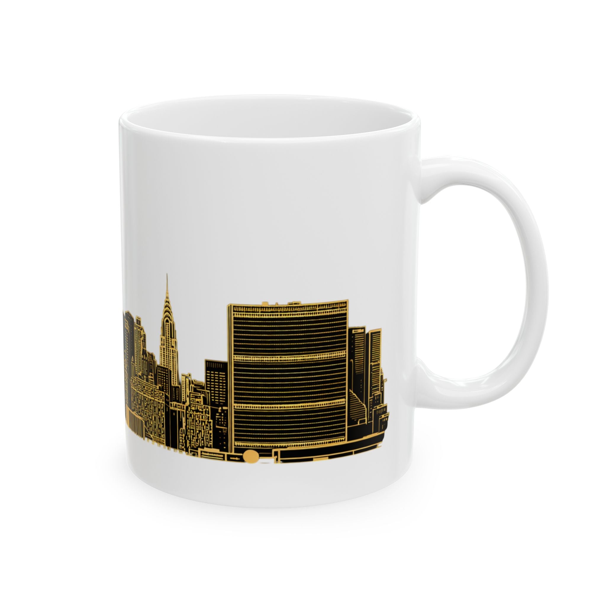 Gold New York City Skyline Mug | Art Deco Ceramic Midtown Manhattan Skyline Coffee Cup 11oz
