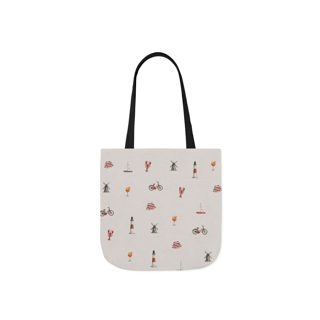 Icons of the Hamptons Heather Gray Canvas Tote — Lighthouse, Windmill, Lobster, Sailboat Icons