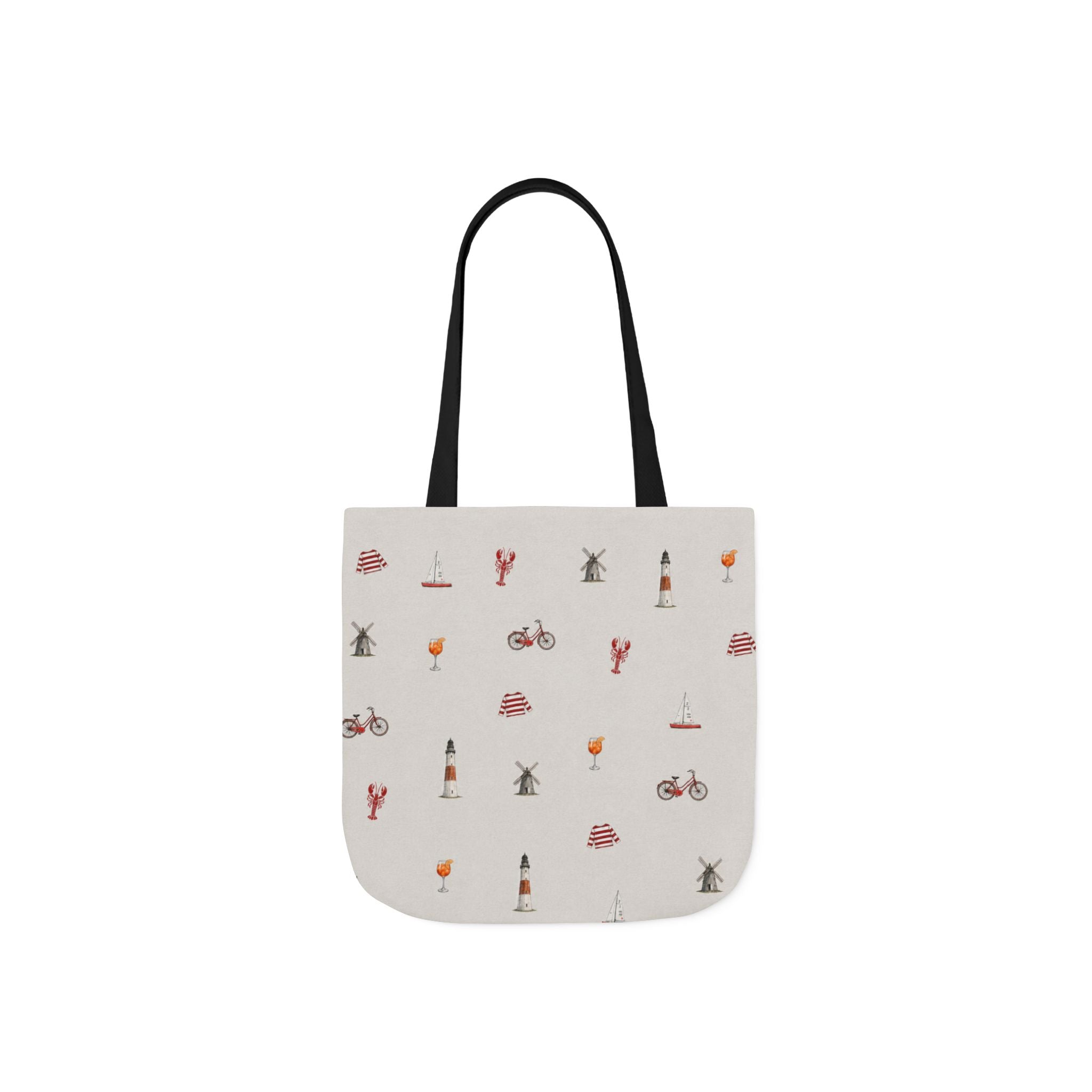 Icons of the Hamptons Heather Gray Canvas Tote — Lighthouse, Windmill, Lobster, Sailboat Icons