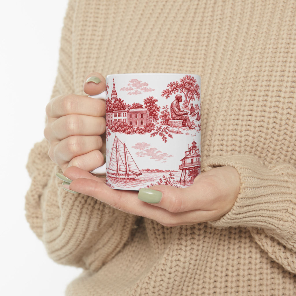 Annapolis Red Toile de Jouy Ceramic Mug – Vintage Scenic 11oz