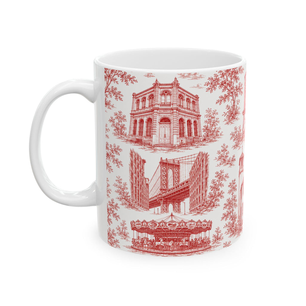 DUMBO Red Toile de Jouy Mug | NYC Chinoiserie Ceramic Coffee Cup