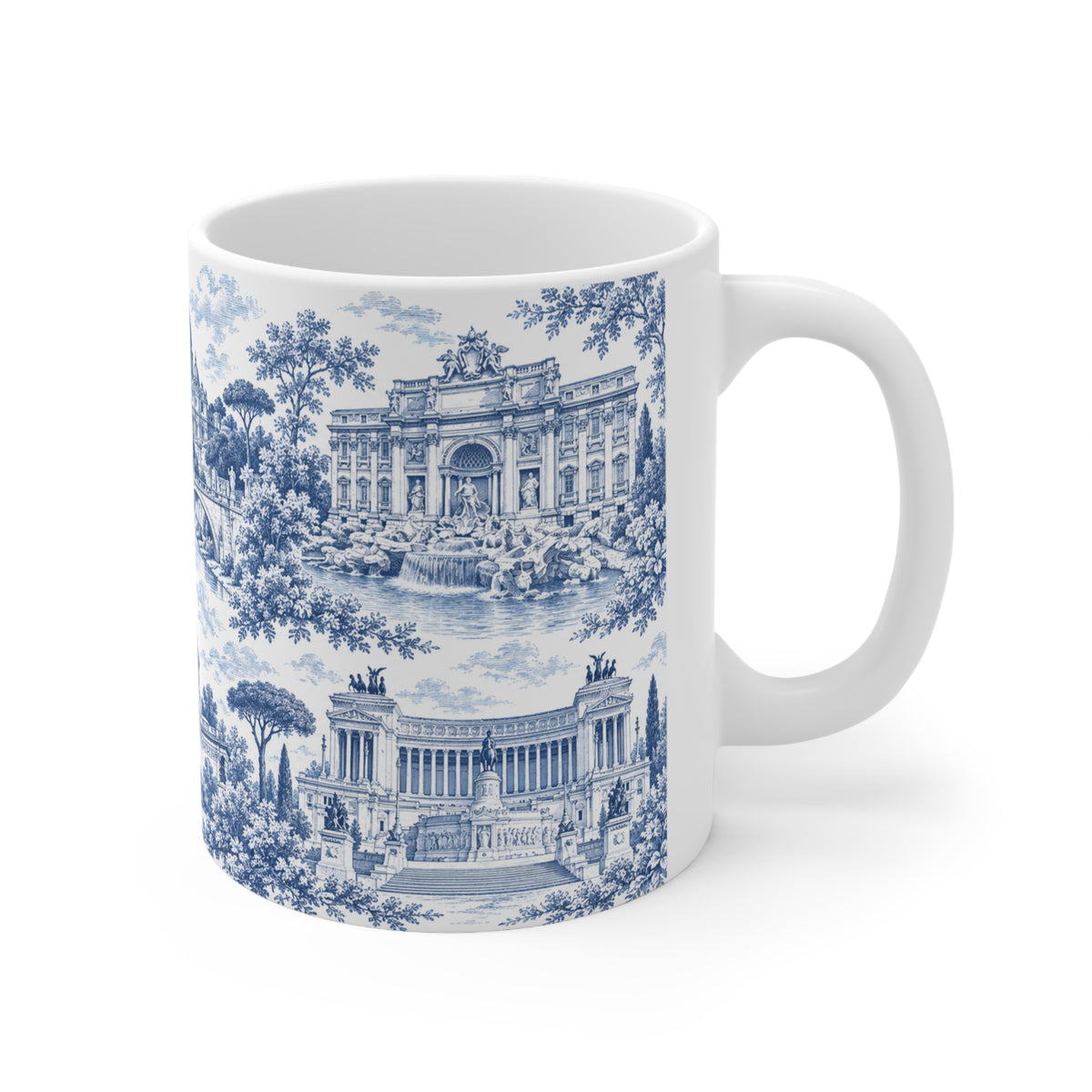 Rome Blue Toile de Jouy Ceramic Mug — (11oz; Ships from Europe)