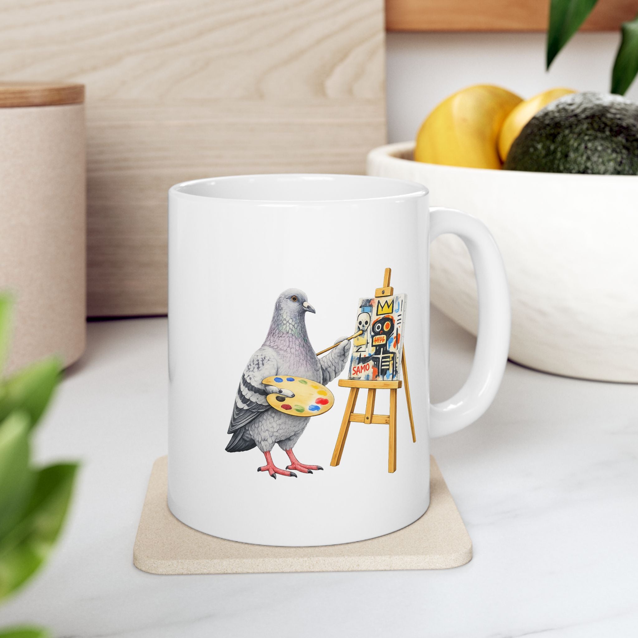 Customizable SoHo Artist NYC Pigeon Mug | New York Basquiat Bird Lovers Ceramic Coffee Cup