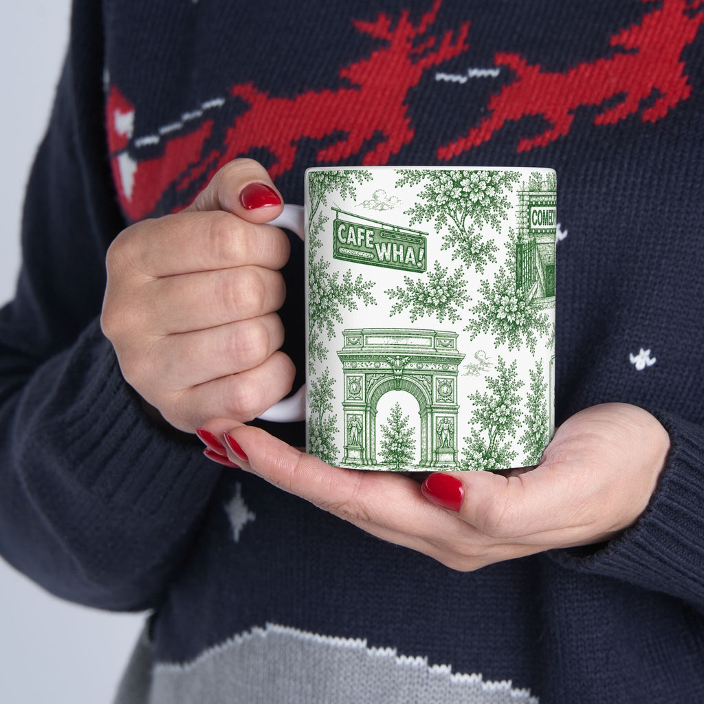 Greenwich Village Green Toile de Jouy Mug | NYC Chinoiserie Ceramic Coffee Cup