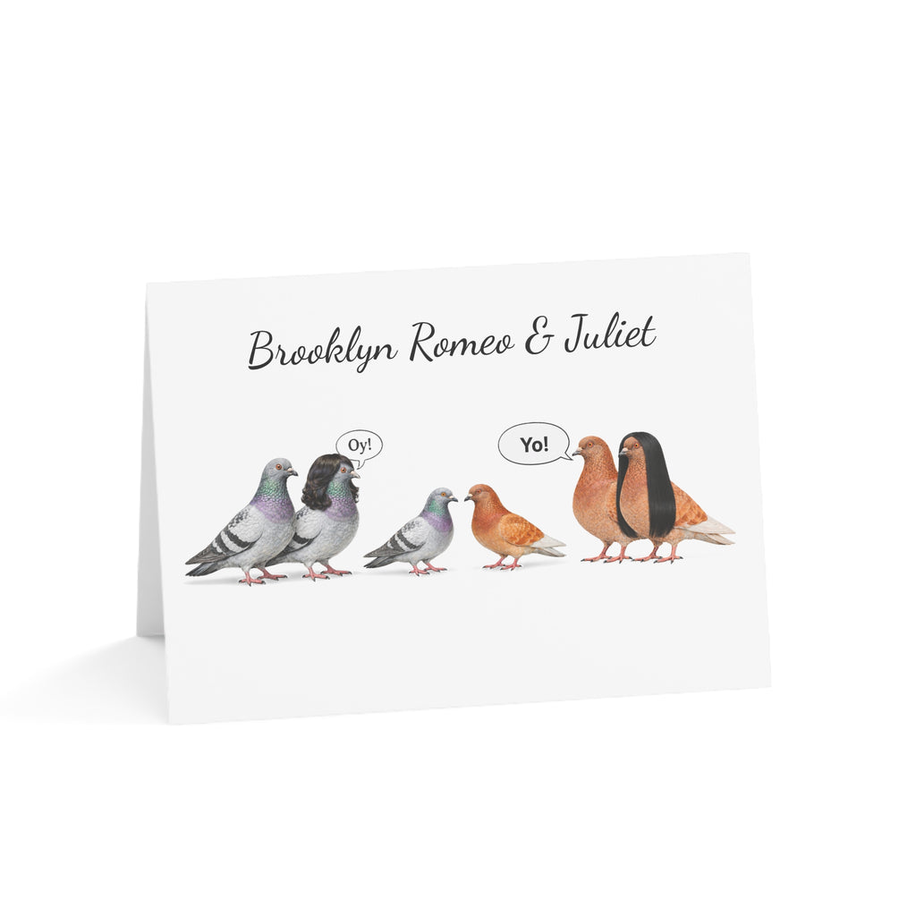 Brooklyn Romeo & Juliet Romantic Pigeon Illustration Greeting Cards | Forbidden Love Card