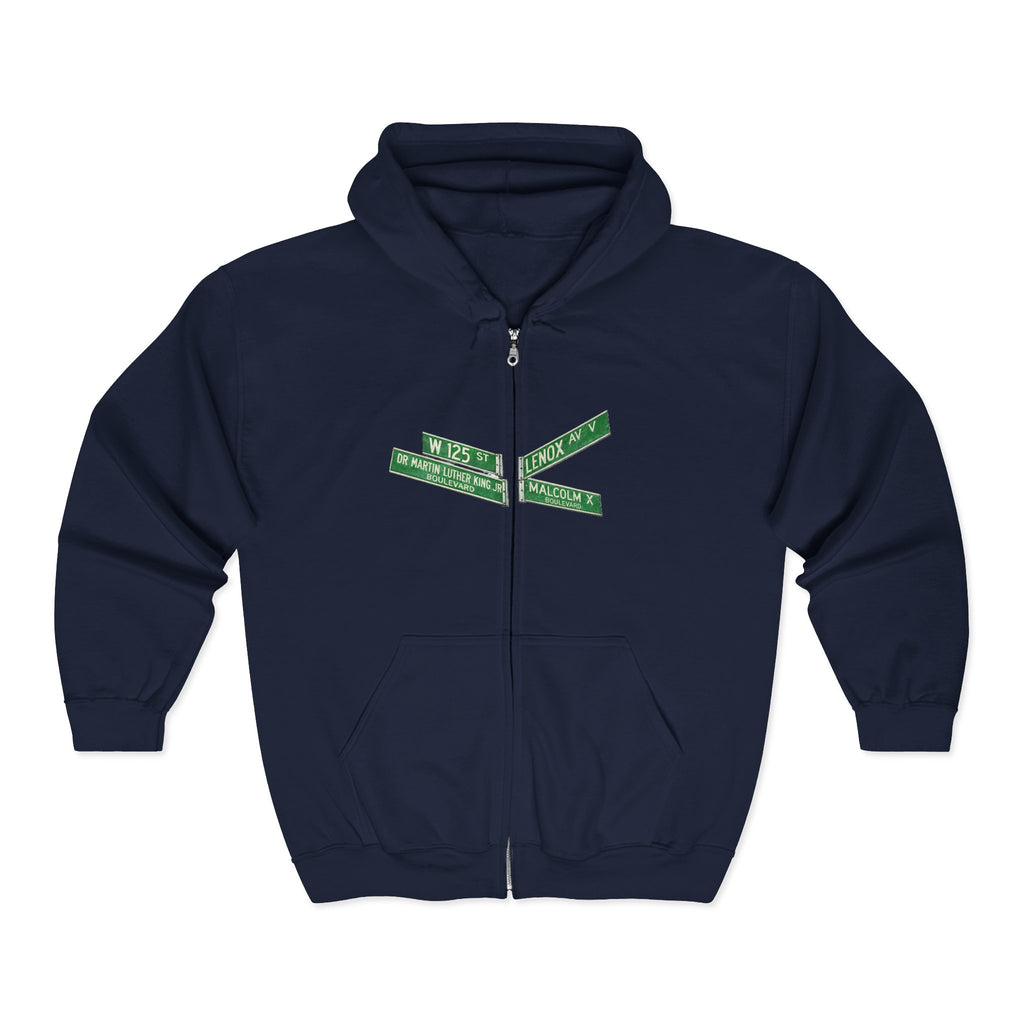 Harlem Street Sign Zip Up Hoodie   NYC Martin Luther King Malcolm X Hooded Sweatshirt