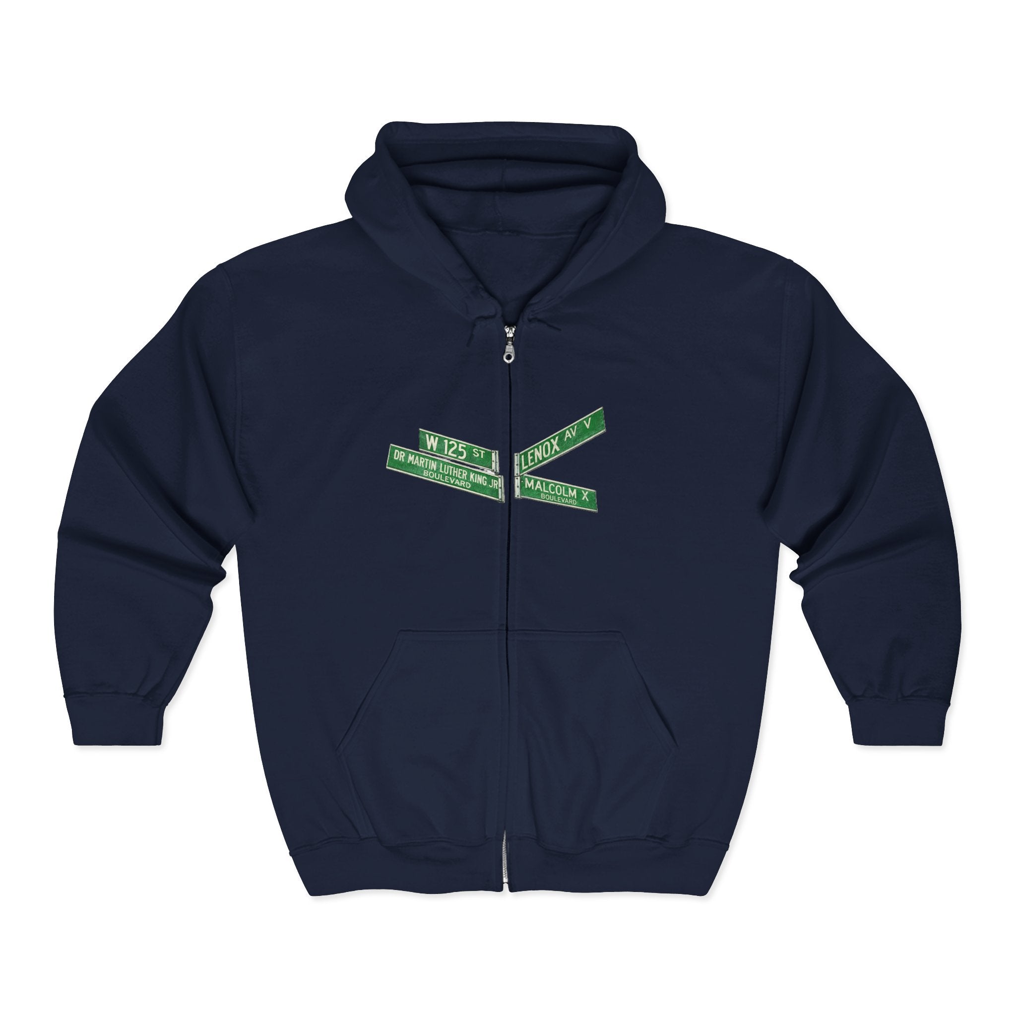 Harlem Street Sign Zip Up Hoodie   NYC Martin Luther King Malcolm X Hooded Sweatshirt