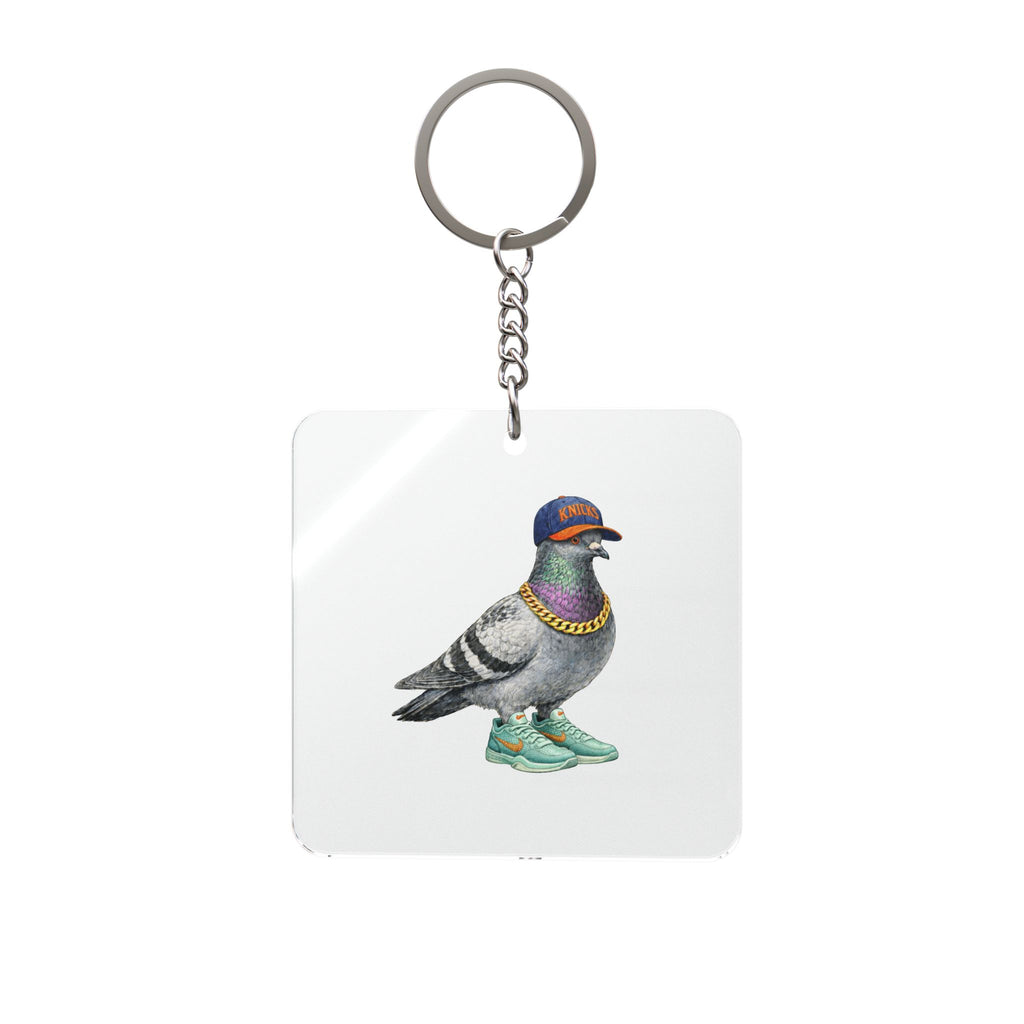 Customizable Manhattan NYC Pigeon Square Keychain | New York Knicks Basketball Fan Bird Lovers Keyring Gift