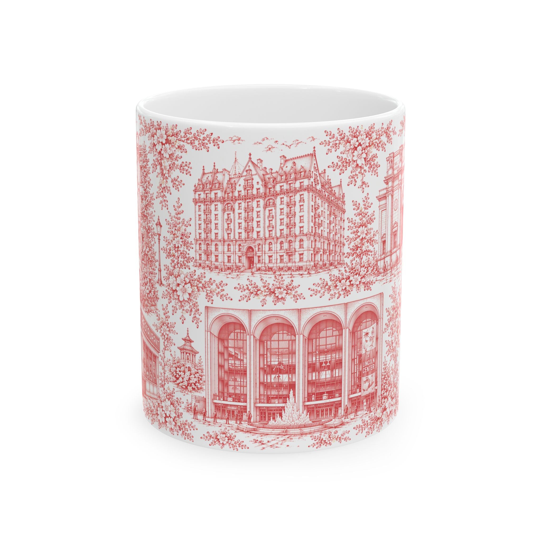Upper West Side Red Toile de Jouy Mug | New York Chinoiserie Ceramic Coffee Cup
