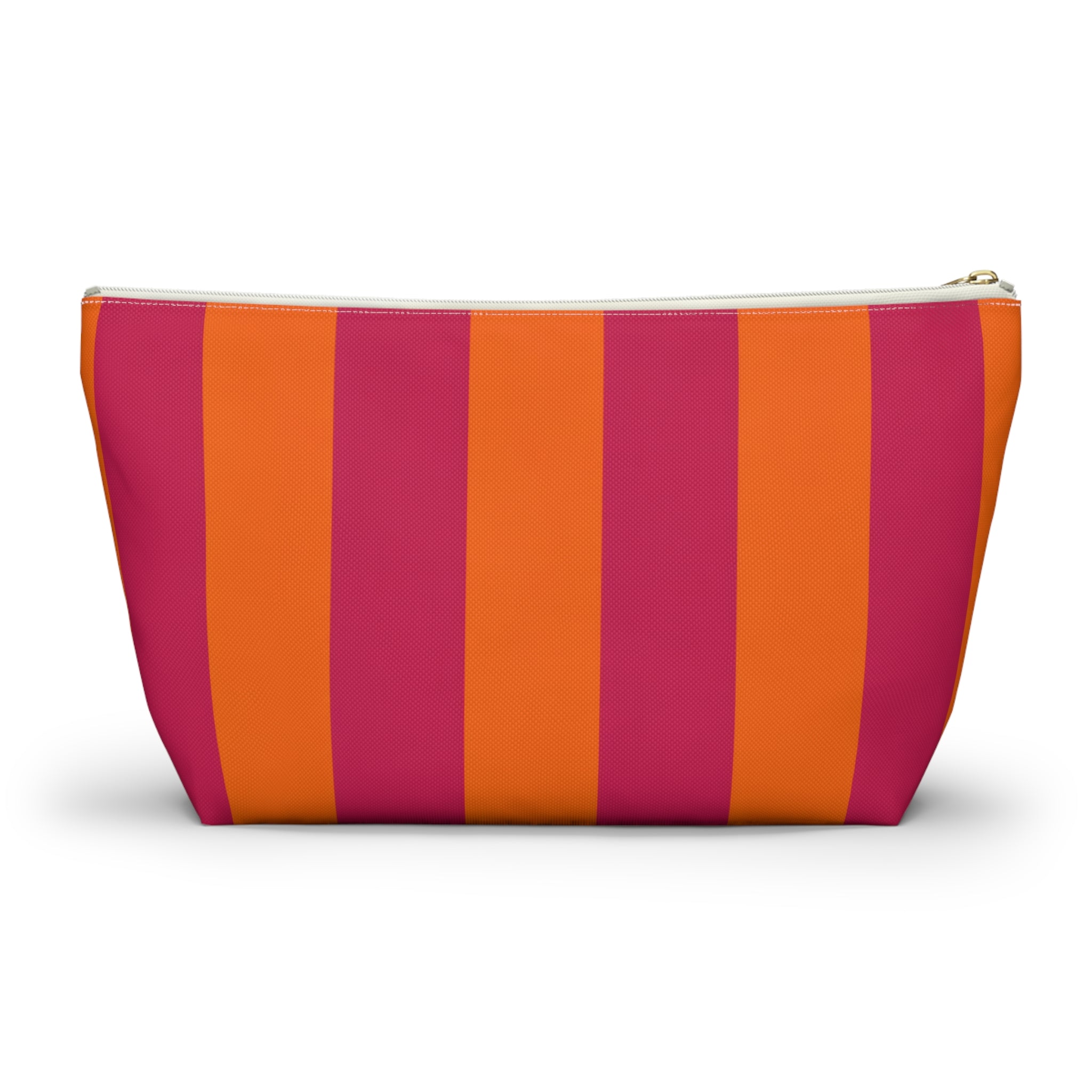 Customizable Striped Accessory Pouch — Pink & Orange T-Bottom Makeup Bag